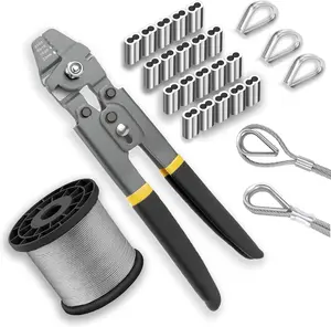 Wire Rope Crimping Tool Kit,165FT Wire Rope Kit,1/16" Stainless Steel  with 150 count  Crimping Loop Sleeve, 20 count Wire Rope Thimble