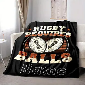 Personalized Rugby-Themed Flannel Blanket - Soft, Warm, and Comfortable for Sofa, Chair, Bed, or Camping - Ideal Gift for Relatives and Friends - 100% Polyester, Multicolor, Office, Your Name
