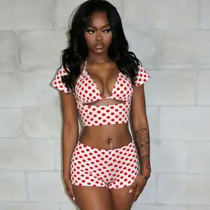 Spring and summer new polka dot print short sexy hot girl fashion casual outfit, Clothes, Top, Womenswear, Suits, Gamis