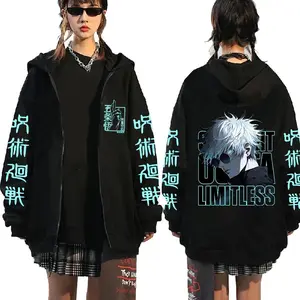 Hot Anime Jujutsu Kaisen Satoru Gojo Print Hooded Men Women Prevalent Zip Hoodies Casual Loose Sweatshirt Harajuku Zipper Jacket