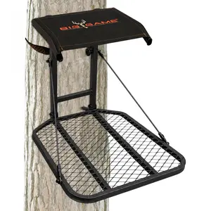 Big Game Captain Steel Hang-On Treestand with 14" x 12" Flip-Back Seat, Black
