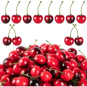 90Pcs Fake Mini Cherries Artificial Faux Red and Black Cherry Decor Fake Simulation Fruit Cherry Model for Party Fruit Bowl Home Kitchen Photography Props