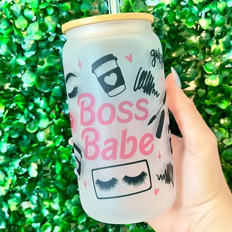 Boss Babe Glass Cup With Lid and Straw, Aesthetician Gift, Nail Tech, Lash Tech