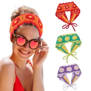 AWAYTR 3Pcs/Set Crochet Hippie Hair Bandanas Headbands for Women Boho Headband Knit Hair Bands Floral Head Wrap for Girls