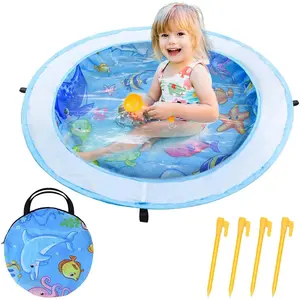 Pop up Baby Beach Pool, Dia 39" Portable Kids Puddle Pool Toddler Sand Pit Paddling Pools Blue Cartoon Childs Kiddie Beach Play Pools with Water Bag and Stake for Boys Girls Outdoor Camping TravelingGift