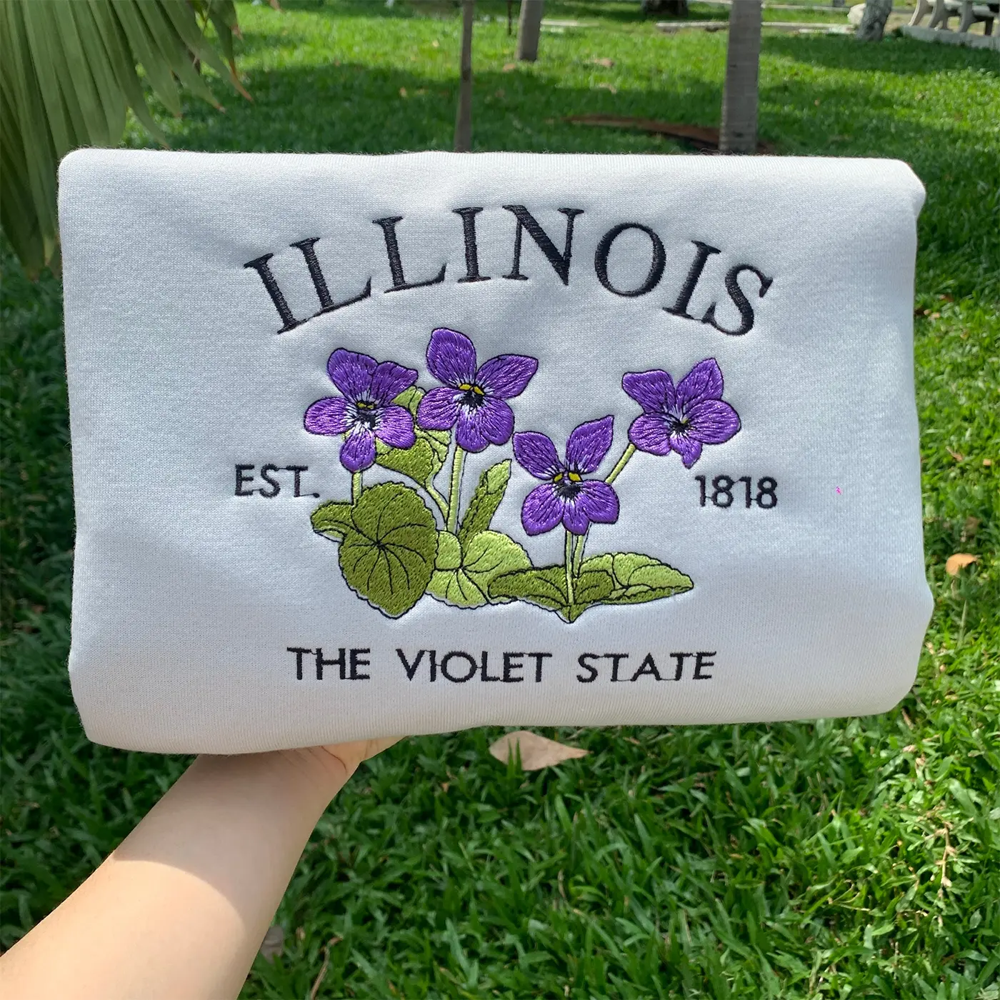 Embroidered Illinois Violet State Sweatshirt, US State Flowers Sweatshirt, Illinois 1818 State Gift
