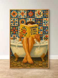 [UNFRAMED] Mexico Wall art, Mexicana wall art, Relaxing Bath Time Wall Art, Bathroom wall decor, Cozy Bathroom Decor, Woman Reading in Tub