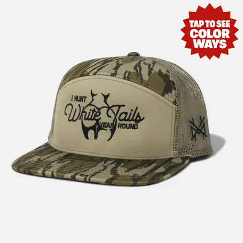 I Hunt White Tails Year Round Embroidered Snapback Adjustable (Up To A Size 8 Head) Premium Trucker Hat