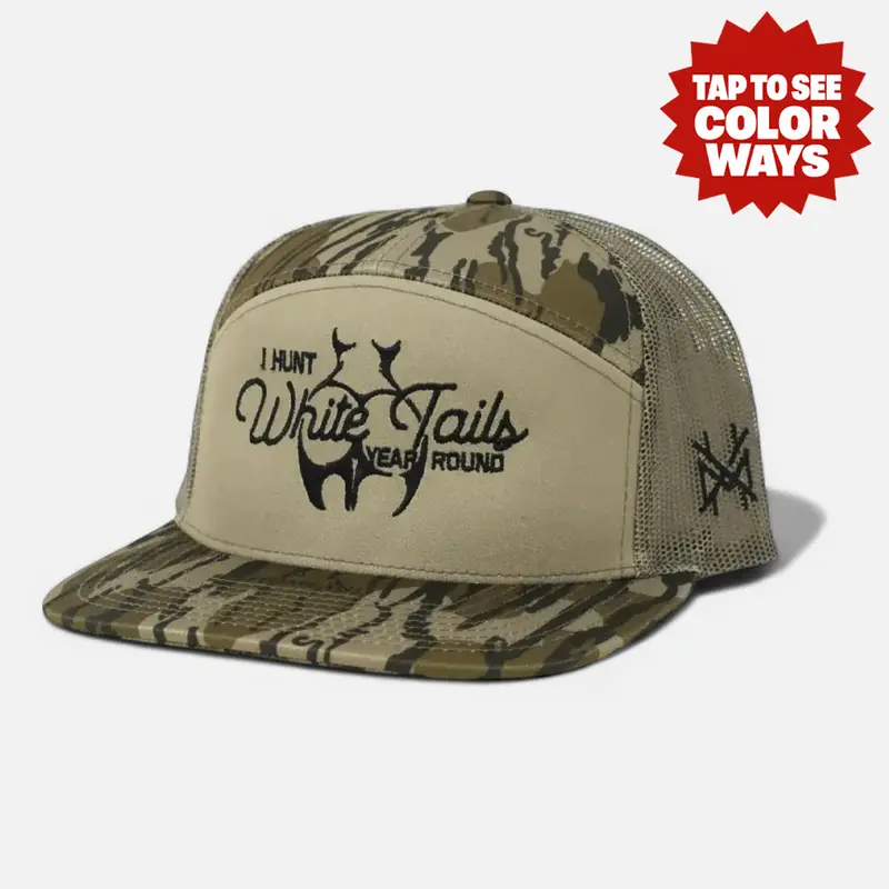 I Hunt White Tails Year Round Embroidered Snapback Adjustable (Up To A Size 8 Head) Premium Trucker Hat