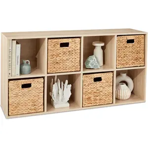Best Choice Products 8-Cube Storage Organizer, 11in Shelf Opening, Bookcase, Display Shelf, Customizable w/ 3 Removable Back Panels – Light Oak