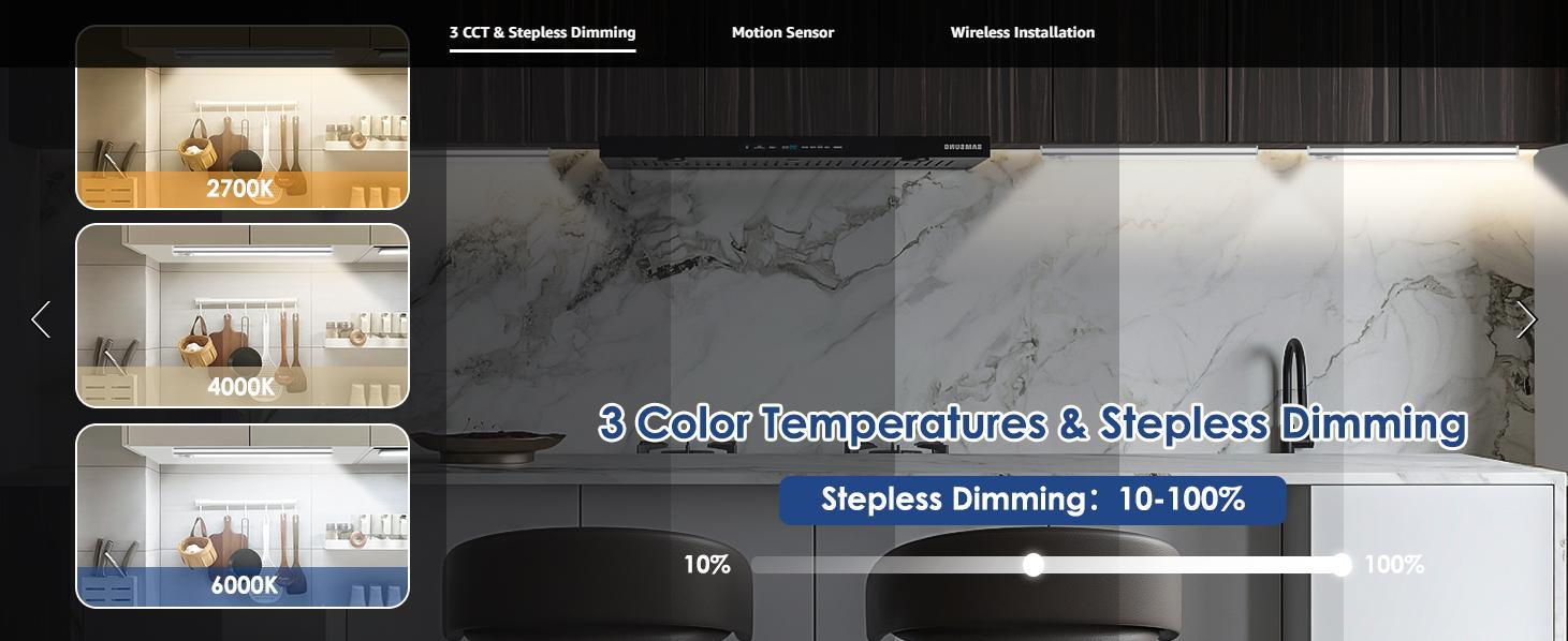 4 Pack Under-cabinet lighting, LED rechargeable mobile sensor night light, adjustable brightness, suitable for kitchens, staircases, bedrooms, wardrobes and kitchen wall cabinets lighting.