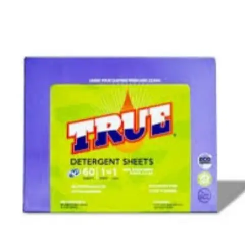TRUE Eco-Friendly 60 Count Biodegradable HE Laundry Detergent Sheets Scented - Plant Powered, Hypoallergenic, Phosphate-Free, No Formaldehyde - 100% Recyclable Packaging -