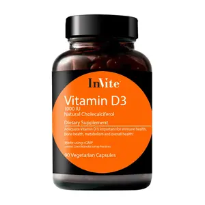 Invite Vitamin D3 1000 IU Natural Cholecalciferol Dietary Supplement for Bone Muscle Cardiovascular Immune Function 90 Vegetarian Capsules