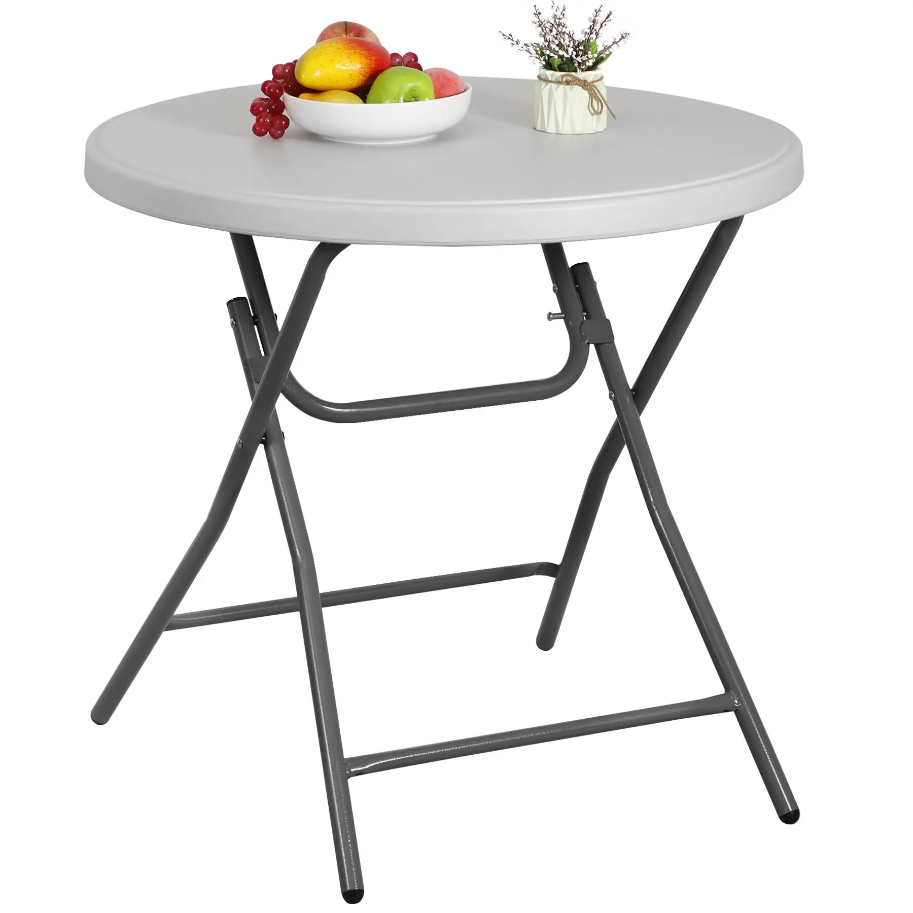 SUPERDEAL 32" Round Foldable Plastic Card Table - HDPE+Steel Construction, Lightweight, Minimalist Design, Outdoor Patio Furniture, Ideal for Camping, Party Events, Camping Kitchen Table, Foldable Plastic Table,back to school,back to school haul