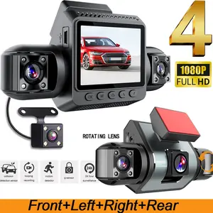 3-Channel 1080P Dash Cam, Hd Dash Camera with Night Vision, 24/7 Parking Monitor, LED Display, Physical Buttons, Rechargeable Battery & Car Power, Adhesive Mount, PC Viewing, Multi-Angle Recording for Cars