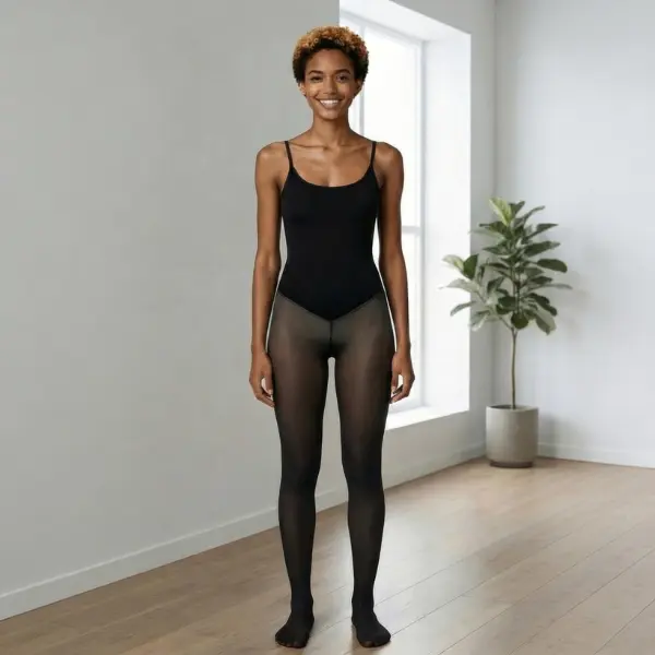All-in-One Bodysuit with Thermal Fleece Lined Tights – No Waistline Cut, Smooth Look