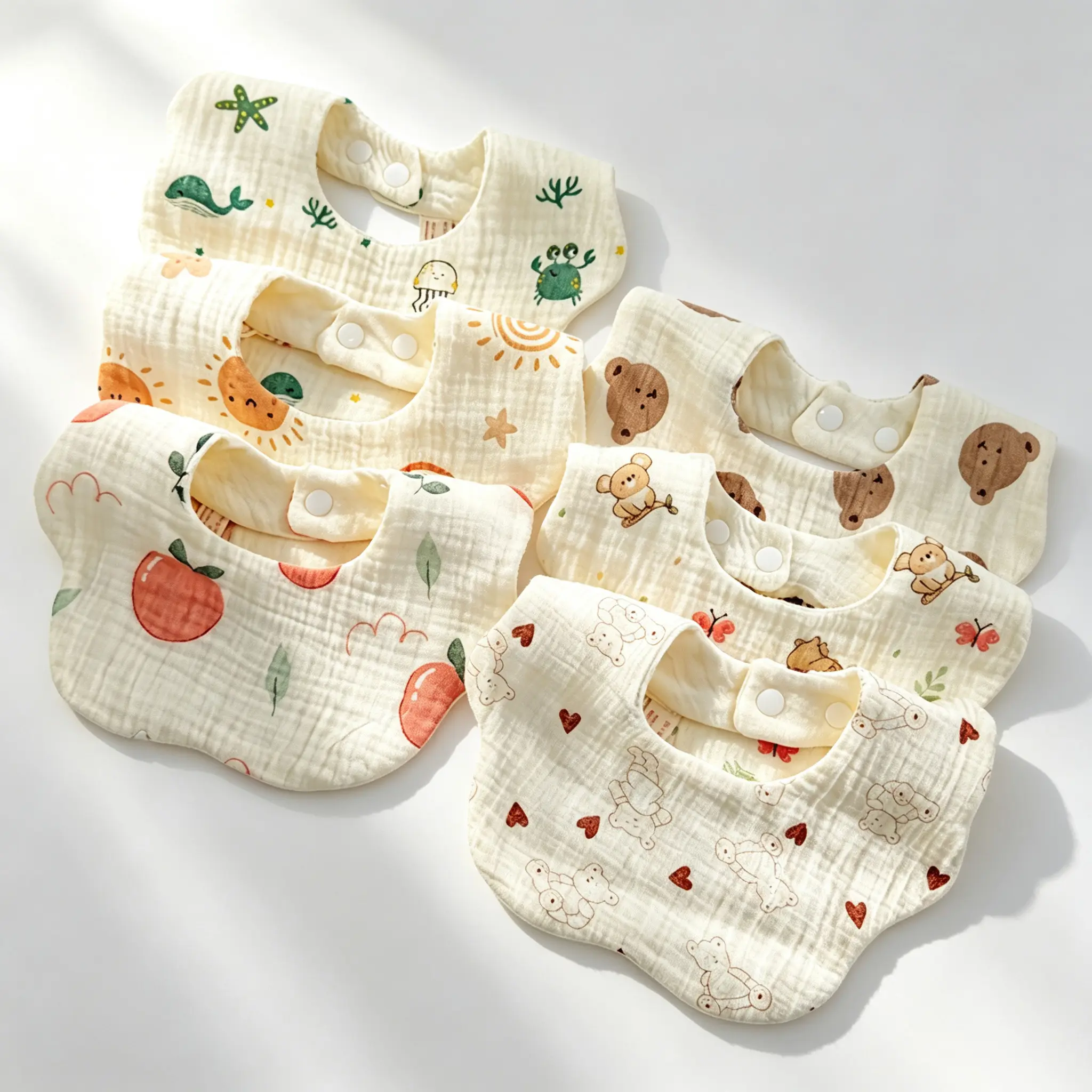 6-Pack Cotton Baby Bibs, Infant Baby Feeding Bibs, Adjustable Size, Comfortable Absorbent, Easy to Clean, Baby Must Essentials, Newborn Drooling/Teething Summer Gift