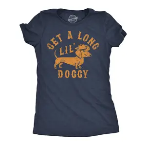 Womens Funny T Shirts Get A Long Lil Doggy Sarcastic Wiener Dog Tee for Ladies Funny Womens T Shirts Cute Vintage Fashion Casual Ladies T-Shirt Gift Sarcastic Tops for Women Funny Dog Top Women's Novelty Tees Navy - Get