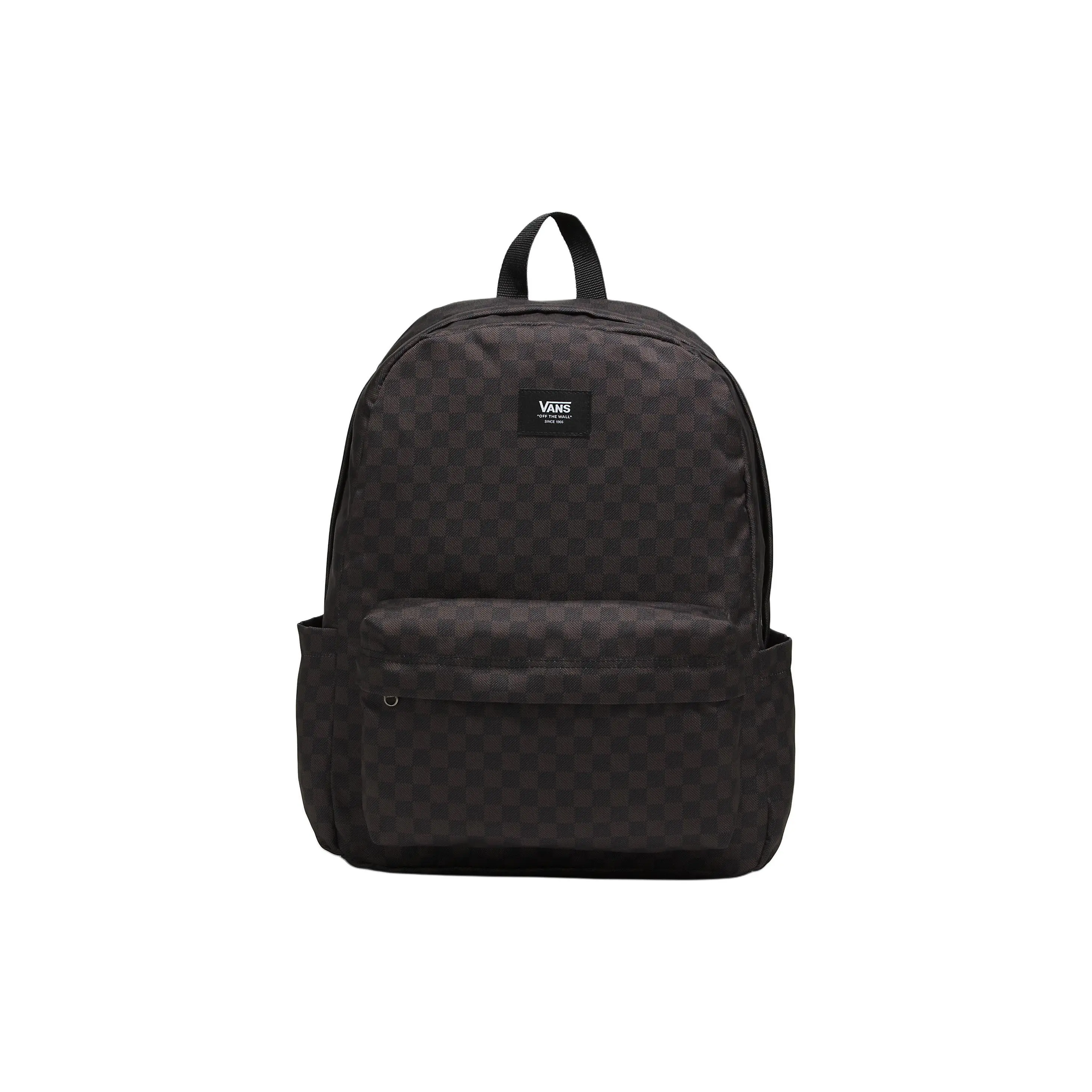 Unisex Vans Checkerboard Print Casual Printed Backpack - Large Capacity Zippered, Recycled Polyester, Durable Backpack, Organized Stylish Daypack (Black & Charcoal)