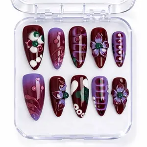 Sugarcoat Nails Handcrafted Luxury Colorful Gel Press-On Nails with 3D Art | Reusable & Sturdy, Glue Included - Vibrant Violet, Almond