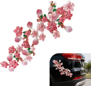 Cherry Blossom Car Decals - 3D Embossed Waterproof Vinyl - for Car Body, Window & Laptop Decor - Aesthetic Flower Gift for Women & New Drivers - 16/32 PCS Pink