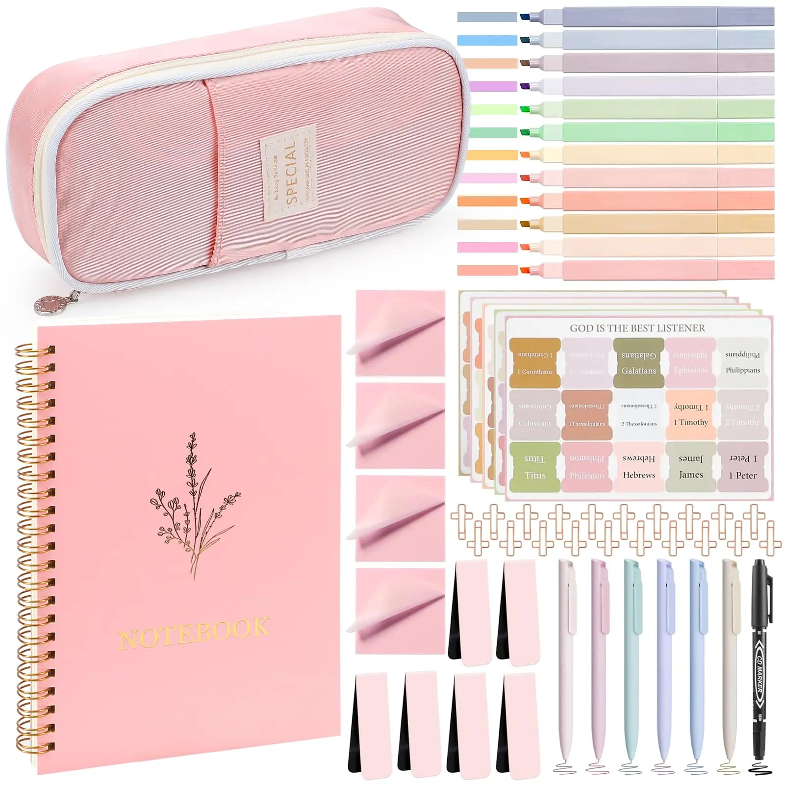 Bible Study Supplies, Journaling Kit, Study Kit for Women, Aesthetic Book Annotation Kit, Bible Study Tools, Christian Gifts for Women, Pencil Case Bible Accessories Set