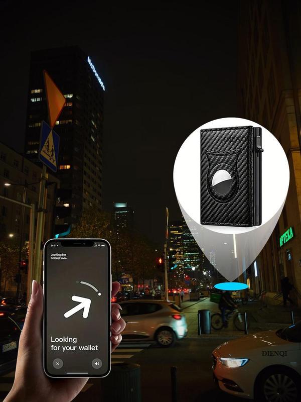 Rfid Men's Wallet with Airtag Holder, Slim Carbon Fiber Credit Card Case, Anti-Theft, Multi-Card Slots, Zipper Coin Pocket