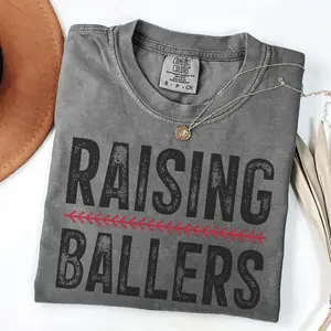 Raising Ballers Shirt for Women, Baseball Mom Shirt, Sports Mom Graphic Tee, Game Day Outfit, Baseball Season Shirt, Cute Soft Vintage Style T Shirt, Mother’s Day Gift for Baseball Moms