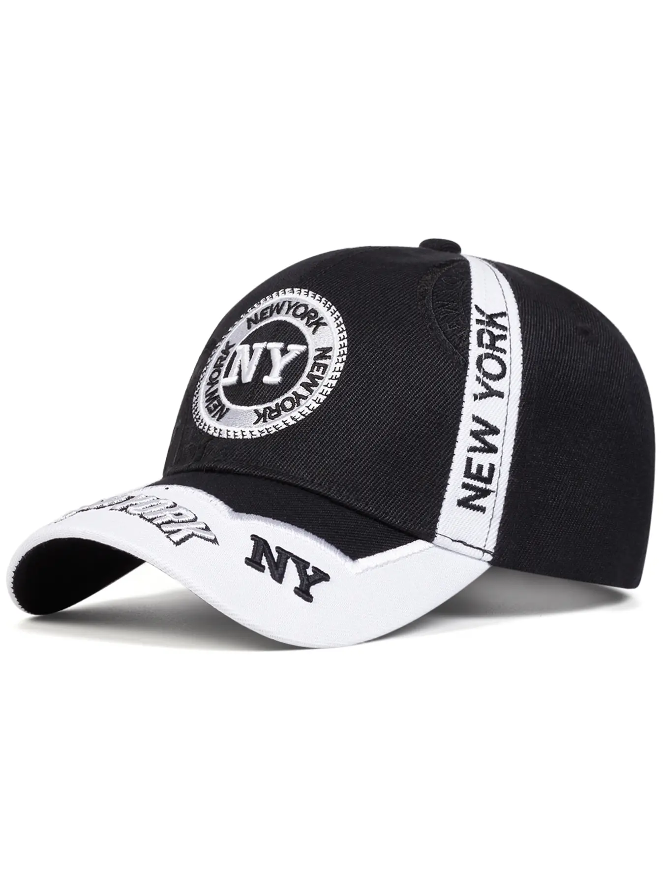 Unisex Ny Patchwork Baseball Cap, Adjustable Fitted Sun Protection Hat, Casual Outdoor Travel Beach Vacation Headwear for Men Women