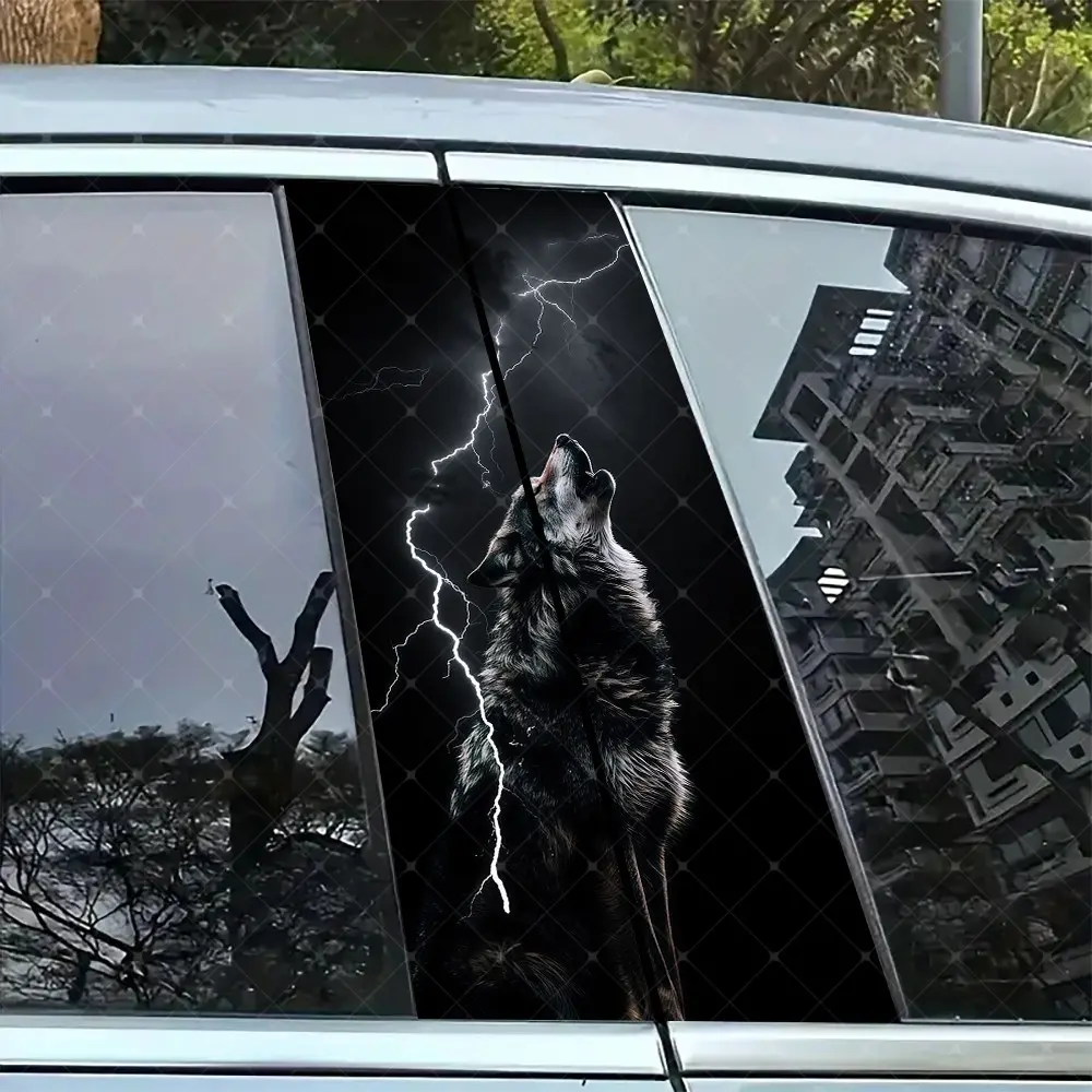 2pc Lightning Wolf Vinyl Sticker Car B-Pillar Protection Decal Easy Peel & Stick Sunproof Waterproof Scratch-Resistant for All Cars Car Stickers