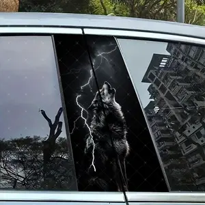 2pc Lightning Wolf Vinyl Sticker Car B-Pillar Protection Decal Easy Peel & Stick Sunproof Waterproof Scratch-Resistant for All Cars Car Stickers