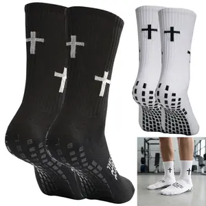 VENQAKU 3/4/6/10Pairs Socks for Men Women, Anti Slip Football Training Socks with Cross Design, Breathable Cushioned Athletic Socks for Basketball Running Gym Workout