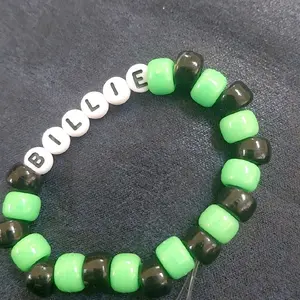 Billie Bead Bracelet - Green and Black Beads with "Billie" Engraved Beads - Perfect for Personalized Jewelry