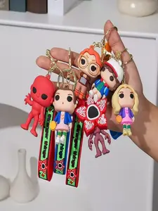 Stranger Things 3D PVC Keychain with Wristlet Strap, Cute Eleven/dustin/barb & Demogorgon Pendant, Bag Charm for Fans, All Seasons Accessory