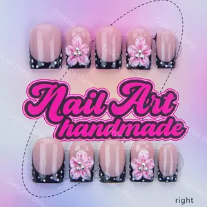 Delicatething Y2K Style Duckbill Square Nail Tips, Nail Art, Nail Designs, Handmade French Design, 4 Sizes XS S M L, Perfect Gift for Girls, Handmade Nails