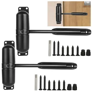 2-Pack Safety Spring Door Closers, 4-1/4" Automatic Residential Door Closer, Adjustable Closing Hinge to Convert Hinged Doors to Self-Closing, Durable Black Metal, Easy Installation for Home & Office