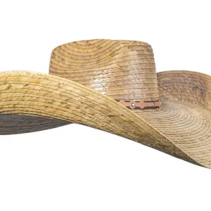 Mexart Natural Dark One-size Oversized Cowboy Wide Brim Straw Hat for sun protection | Sombrero de Palma Grande Obscuro Natural