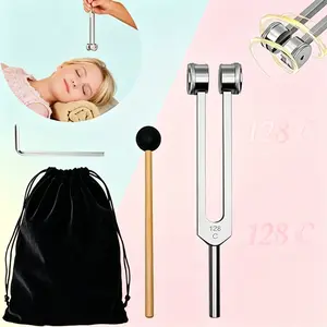128Hz Weighted Silicone-Shaped Aluminium Tuning Fork, Portable Lightweight Professional Sound Therapy Instrument for Sound Healing, Chakra Balancing, Stress Relief
