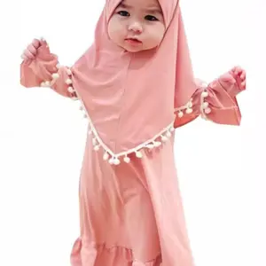 Girls Muslim Dress Set, Long Sleeve Spring Autumn, Middle East Ramadan Skirt + Headscarf Hijab Two-Piece, Kids Fashion Clothing