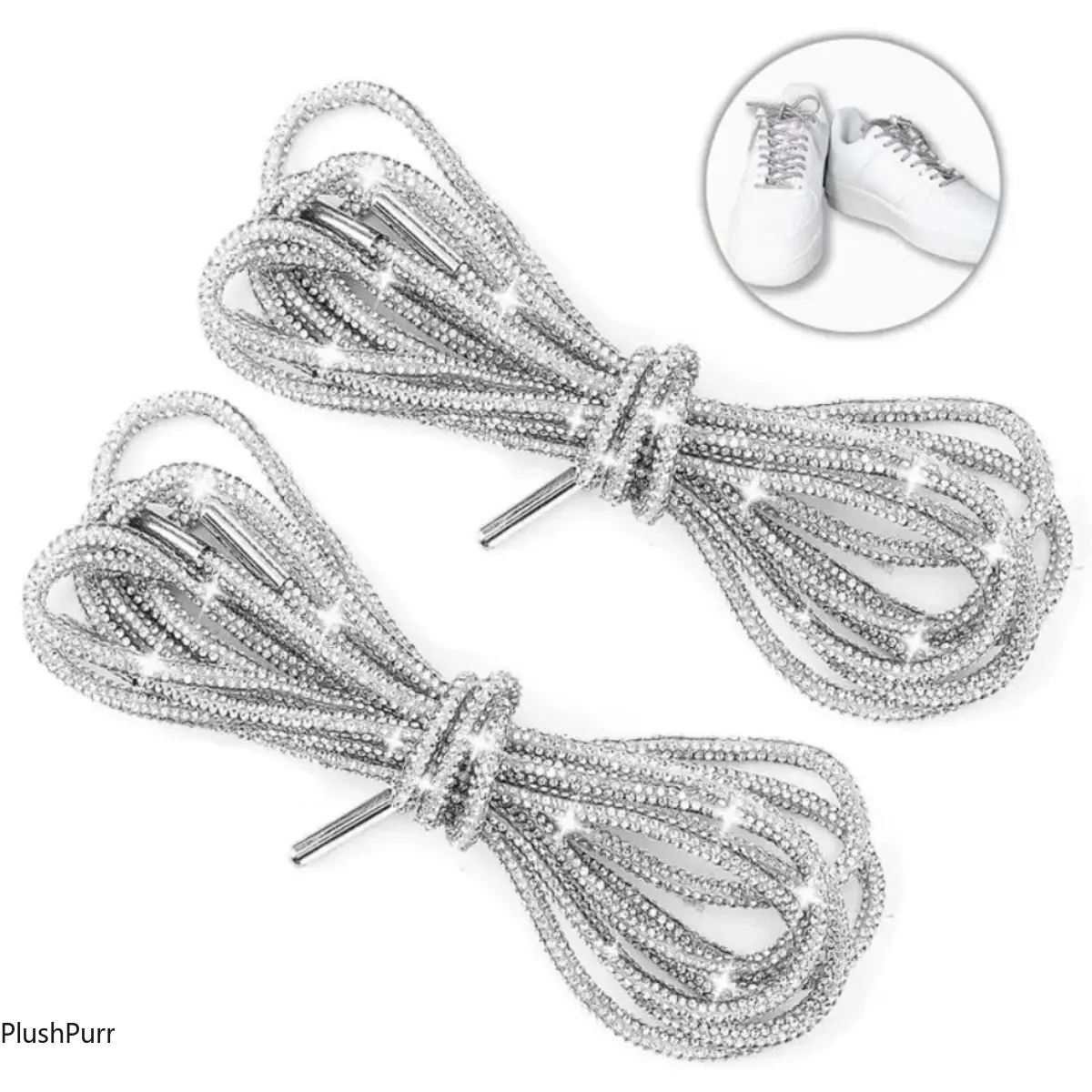Stylish Rhinestone Shoelaces, 2 PCS 47in Sparkling Rope with No-Tie Anchors for Footwear, Sweatpants & Bags Accessories, Trunks, Decorative, 2Pcs, Rhinestone Stud Shoelaces, Use As Laces, Cords, Or Diy Accents, Diy Bag Accessories, Stylish And Functional,