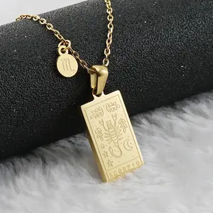 18K gold necklace, 12 zodiac sign necklace, exquisite square pendant necklace, women's necklace, women's jewelry, couple's gift