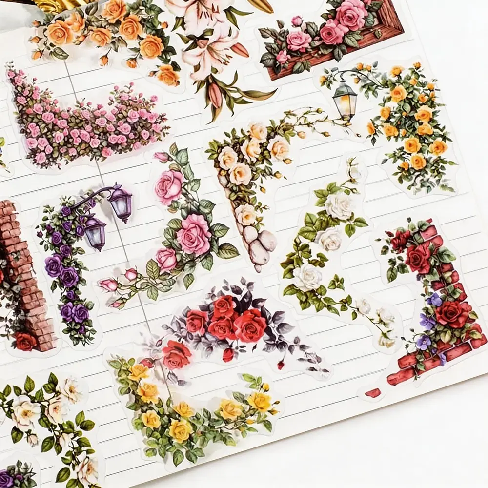 Vintage Flower Pattern Art Stickers, Floral Pattern Sticker, 30pcs/set Scrapbooking & Journal Making Material Paper, DIY Decorative Sticker for Stationery & Computer & Water Bottle, Includes Sticker, Aesthetic Stickers, Diy Crafts Stickers