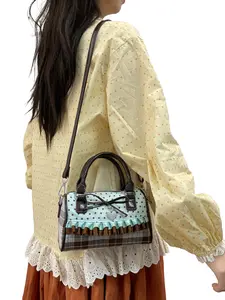 Y2K Star Plaid Handbag Sling Bag with Heart Charm, Lolita Girl Cute Mini Crossbody Bag, Frill Edge, Adorable Fashion Accessory, Handbag Shoulder Bag