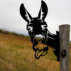 1pc Iron Donkey Silhouette Ornament with Tongue Out, Rustic Farmhouse Decor for Outdoor Garden Fence and Yard Craftwork, Exterior Decorative Statues