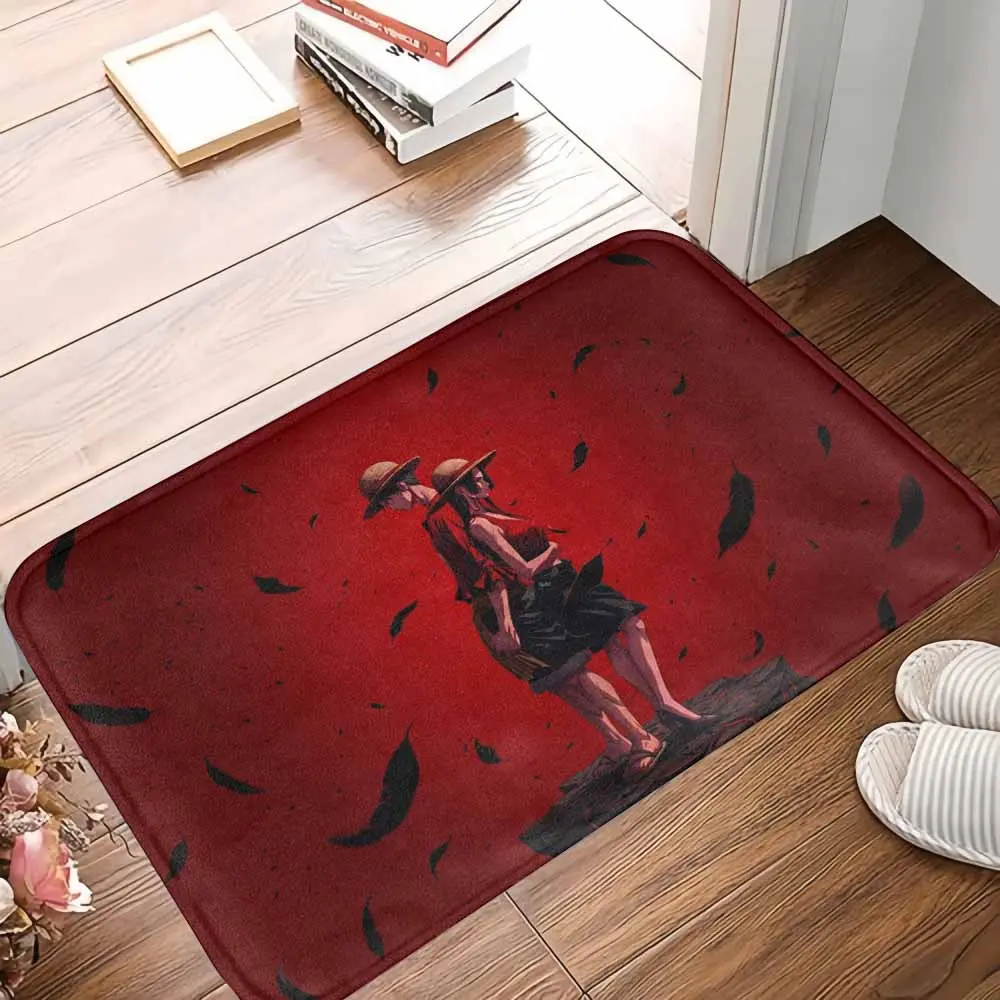 Romantic Anime Couple Rug Red Dark Feather Print Pattern Soft Non Slip Washable Decorative Floor Mat Perfect for Bedroom Living Room Study Office Gift Occasion Home Decor
