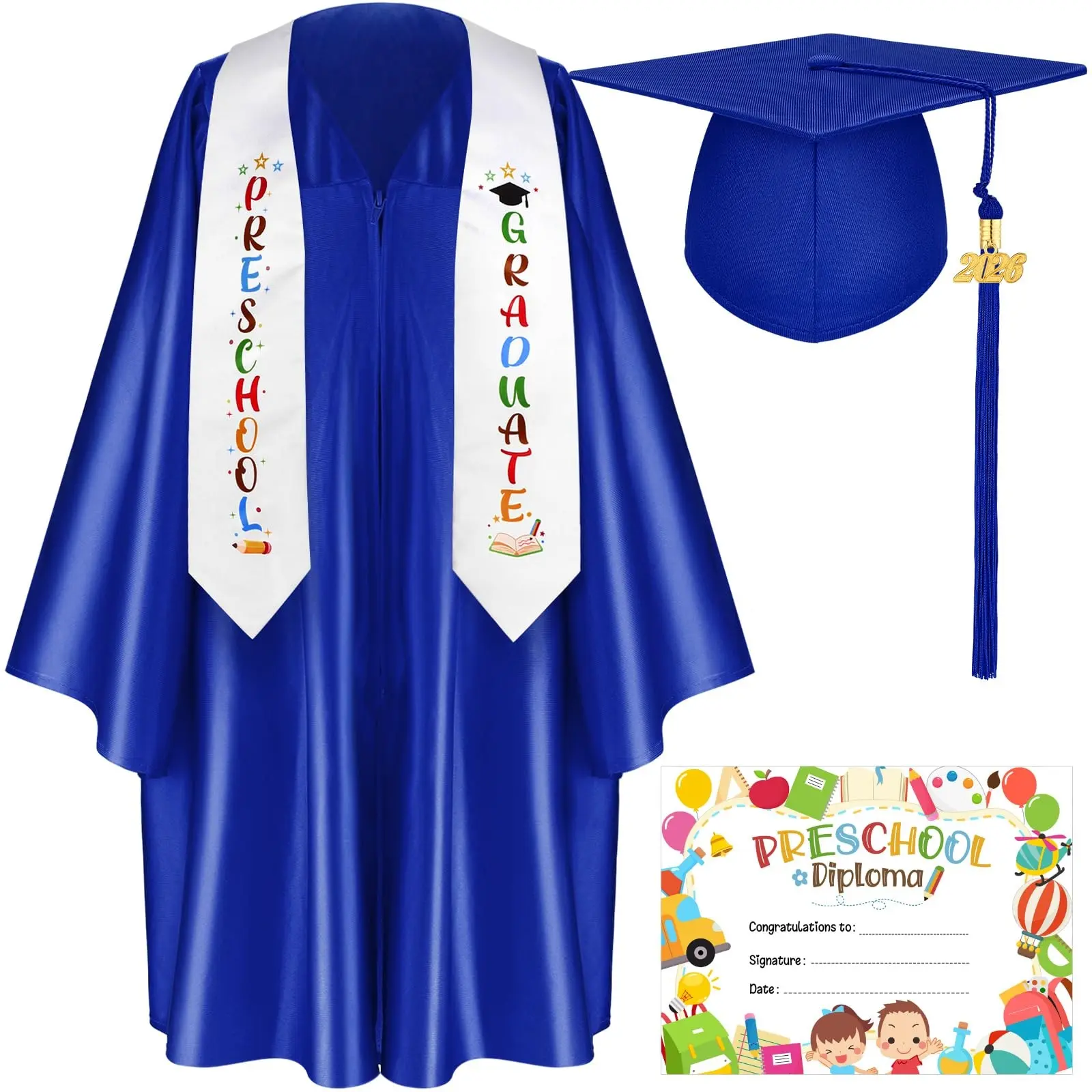 preschool graduation kindergarten graduation dress code Shiny Kindergarten Graduation Cap, Gown, Stole & Diploma Package main image 0