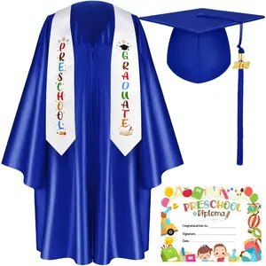 Preschool Graduation Outfit Class of 2026 Satin Graduation Cap and Gown Set with Stole Tassel Certificate, Cute Ceremony Photo Ready Attire for Pre-K Grad Party Photoshoot Teachers Parents Preschool Graduation Gift for Daughter Son Boys & Girls Students