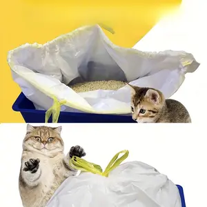20pcs/Roll Thick Disposable Cat Litter Box Liners Refill One-Time Cat Waste Bags, No Scooping, No Messy Litter Box Lazy Design, Drawstring Closure, Premium Quality Cat Litter Garbage Bags