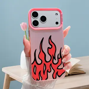 Bold Red Flame Pattern Phone Case For iPhone 17 16 Pro Max 16e 15 Plus 14 13 12 11 Shockproof Drop Protective Durable PC Smartphone Cover Cellphone Casing Cover