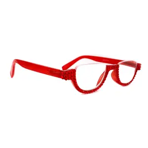 Half Moon, (Bling) Woman Reading Glasses Adorned W (Light Siam) Genuine European Crystals, Reader Magnifying,   (Red) NY Fifth Avenue.